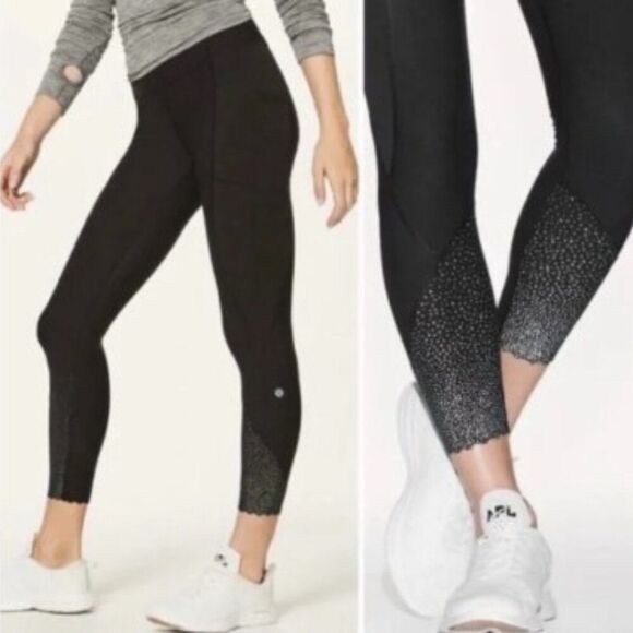 Lululemon Stuff Tight II Scalloped Reflective Dot Hem Cropped Leggings 4 - Picture 1 of 12